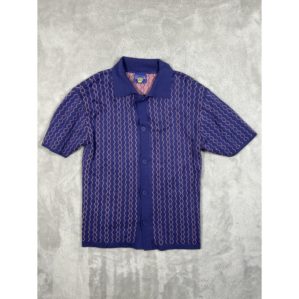 Coney Island Picnic Men Sweater Small Purple Pink Button Up Short Sleeve Collar